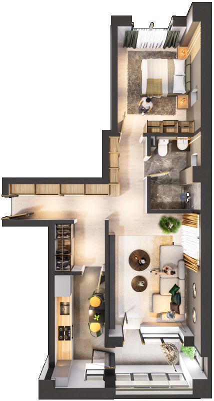 Apartamente cu 2 camere tip 2B, model 3d